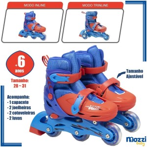 Patins Infantil Roller 3 Rodas com Acessórios Capacete 28/31 - Bbr Azul